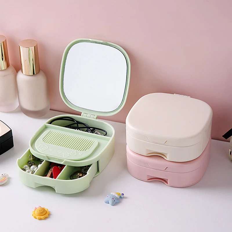 

Hair Clips Storage Box With Makeup Mirror And Comb Desktop Folding Dormitory Princess Desktop Dressing Student Portable Mirror