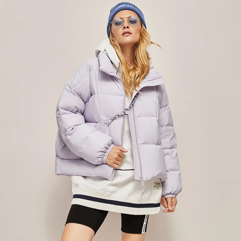 Winter 2022 Short Down Jacket New Loose Basic Fashion Metal Chain All-match Solid Thickened Coat Women's High Street Clothes