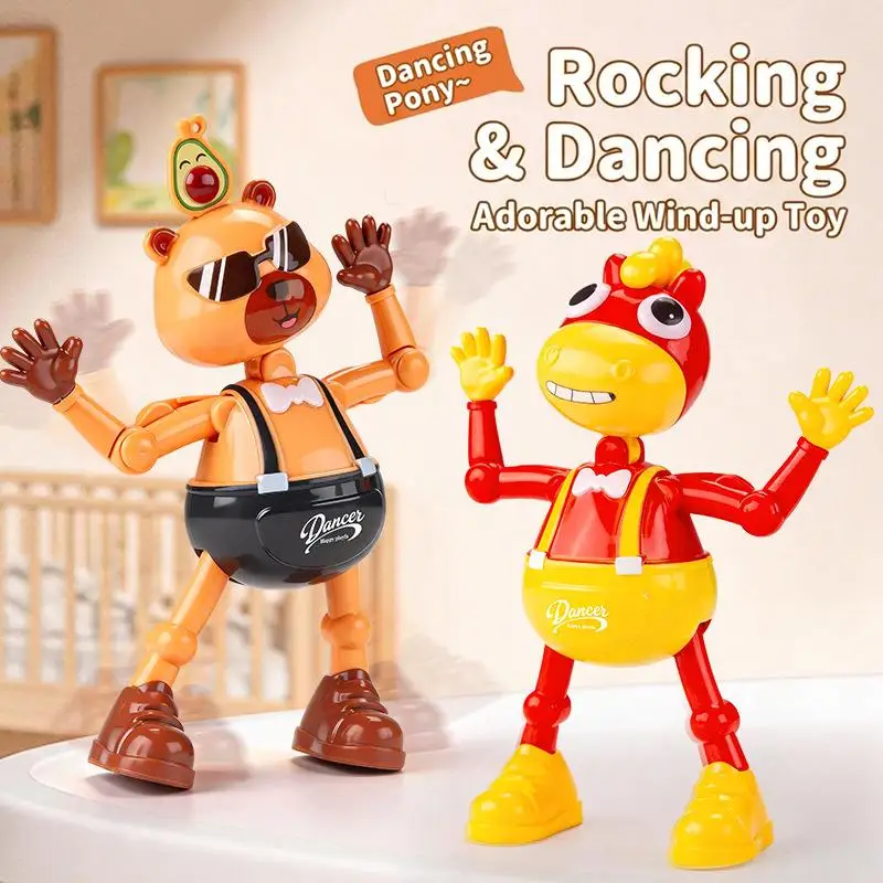 Wind Up Dancing Animal Toys Cute Cartoon Flexible Swinging Limbs Safe Eco-Friendly Material for Kids New Year Small Gift Choice