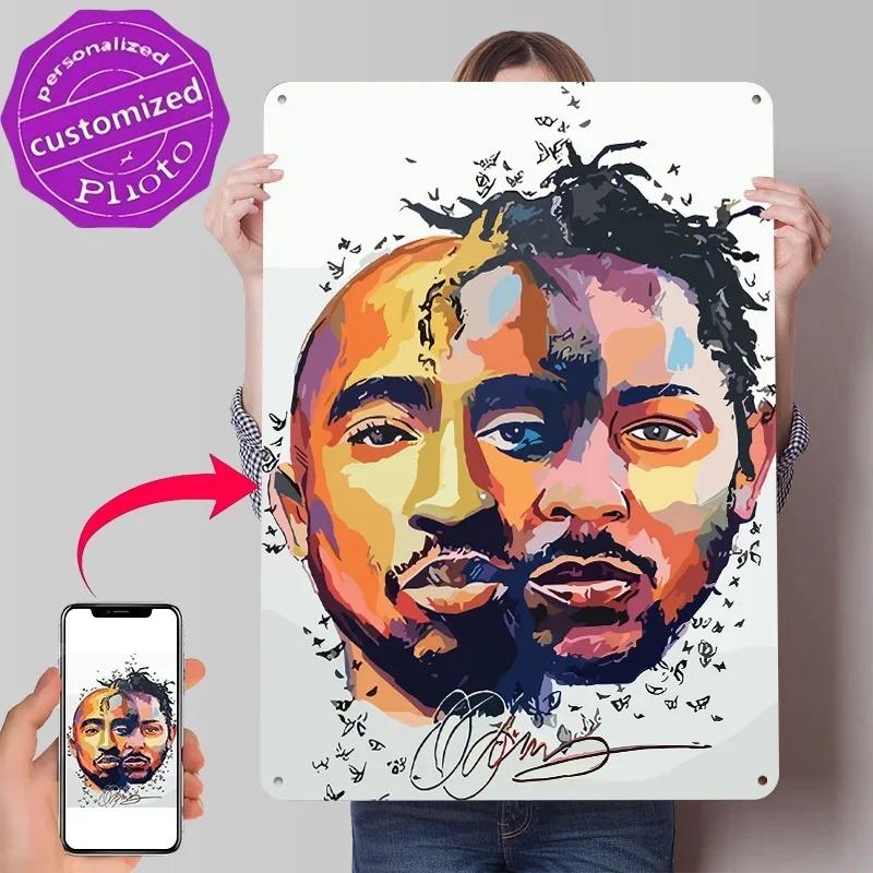 Tupac and Kendrick Lamar 3D Printed Texture Poster Personalized Wall Art Retro Metal Tin Signs for Office Decor Room House Home