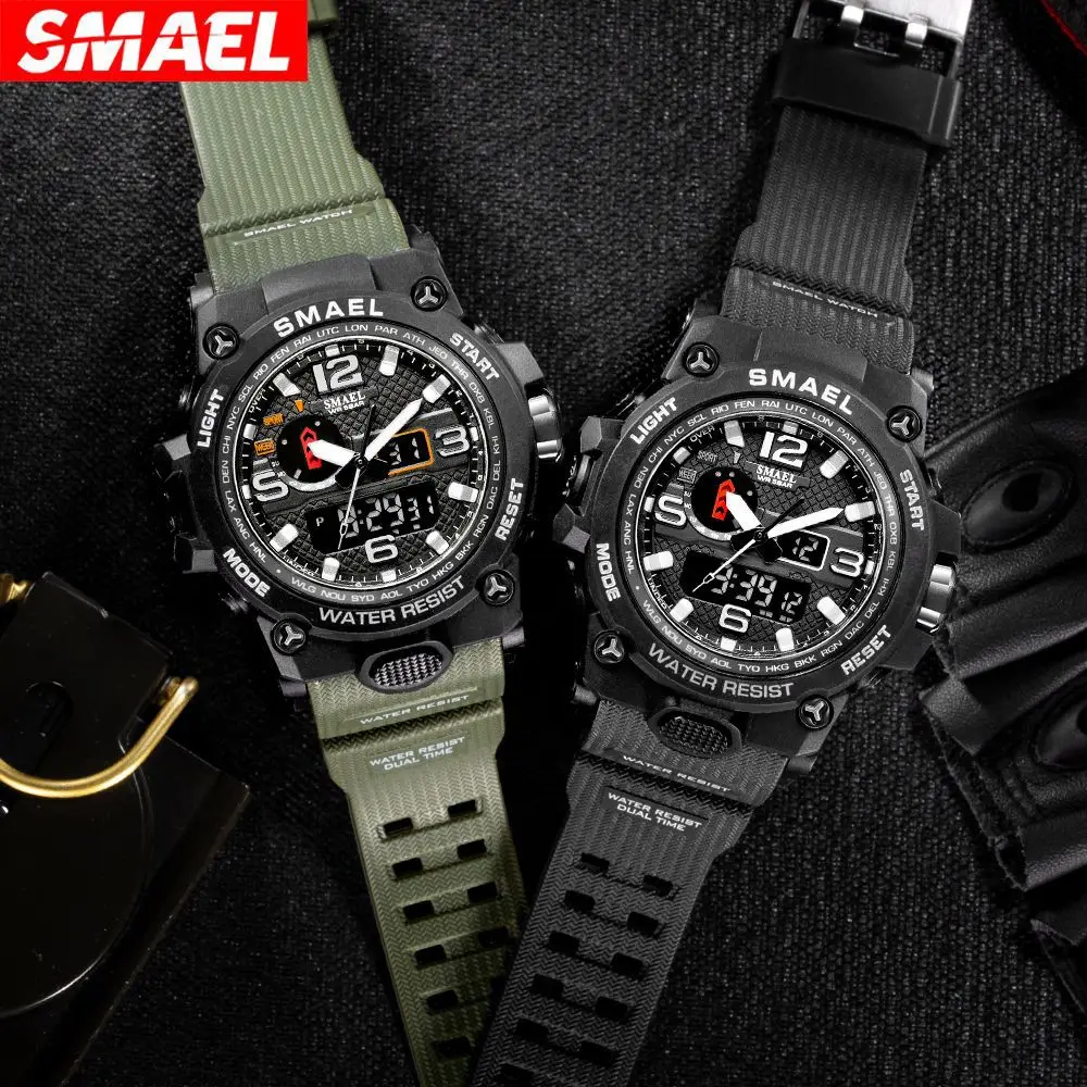 Digital Tactical Men Watch Dual time Army Green Sport Man Watches Waterproof Military Wristwatches reloj hombre Alarm Clocks