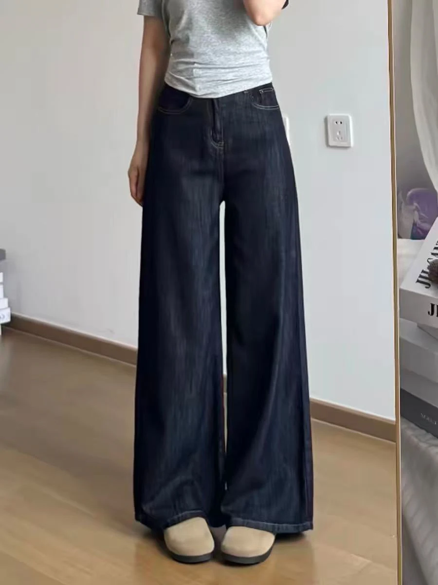 

plus Size American Style High Waist Wide Leg Jeans Women Loose Fit Spring Season Denim Pants Straight Cut Floor Length