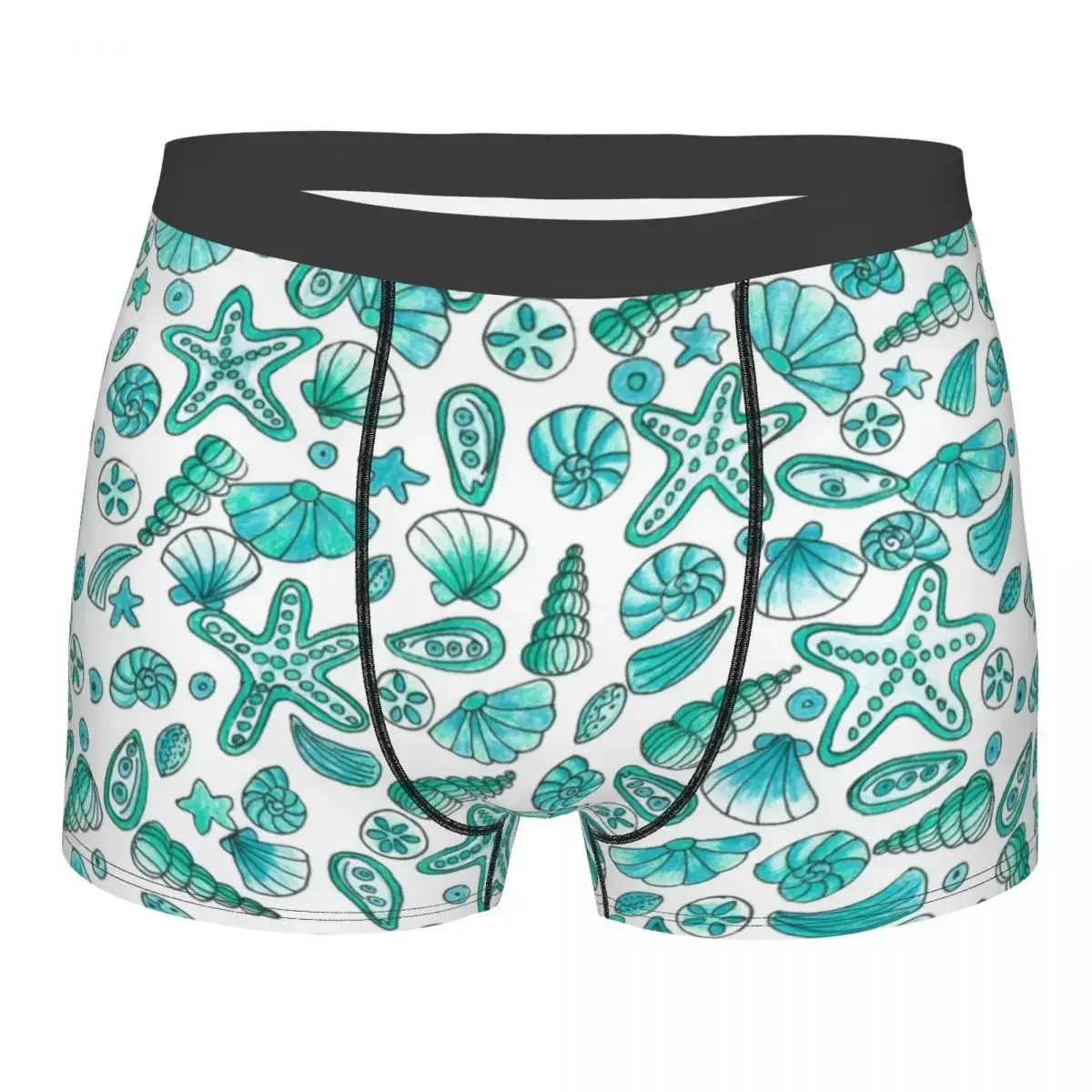 Man Turquoise Seashells Marine Underwear Humor Boxer Shorts Panties Male Breathable Underpants