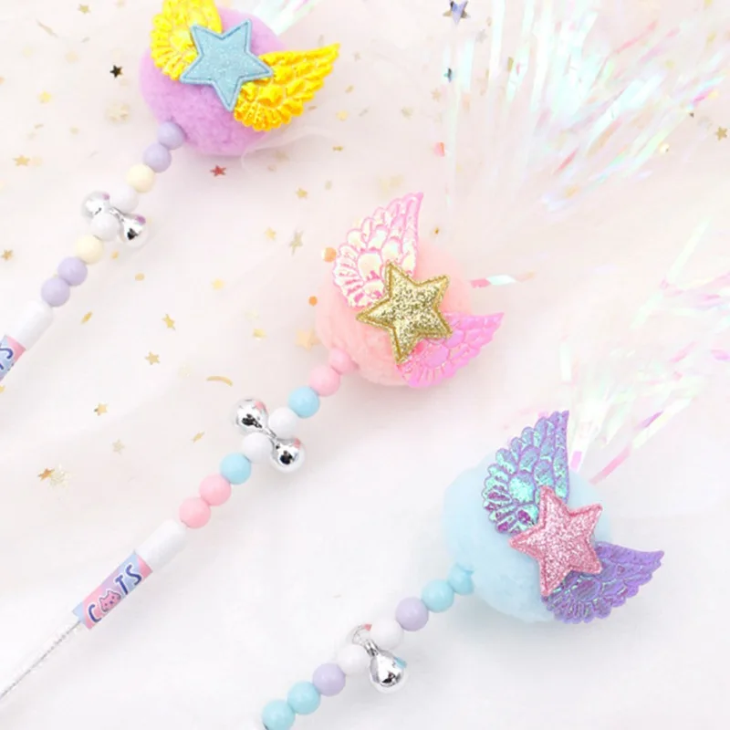 Cat Wand Toy Tassel Teaser Stick Cat Toys Interactive Kitten Toy Feather Wand for Indoor Cats Playing Exercise Pet Supplies