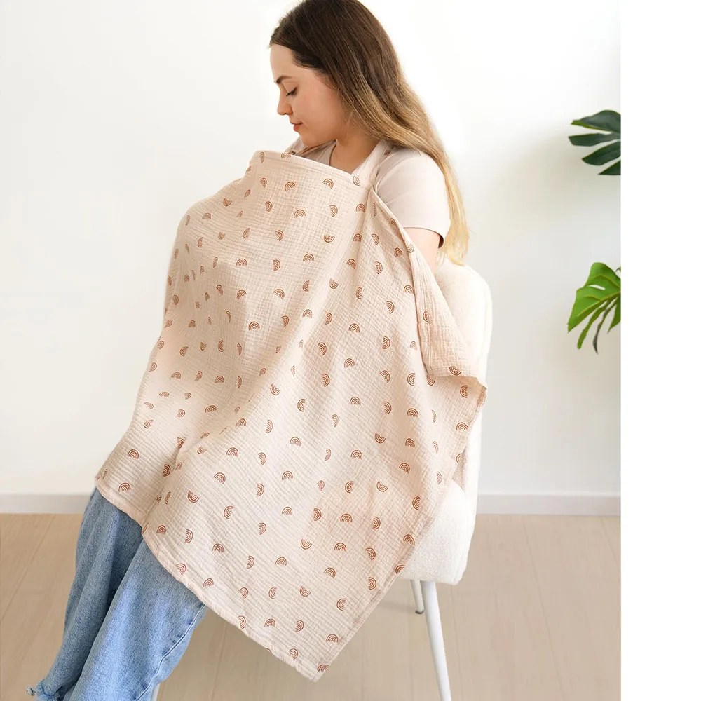 2025 Muslin Nursing Covers for Breastfeeding, Privacy Breast Feeding Cover with Arch Neckline for Mom and Baby Nursing Apron
