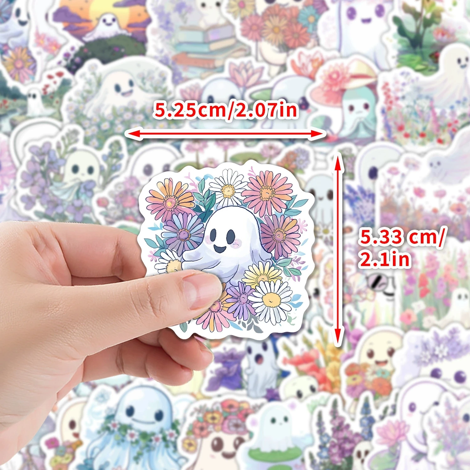 50 Pcs Cute Halloween Flower Ghost Graffiti Stickers Cartoon Waterproof Vinyl Decals for Water Bottle Laptop Journal Gift