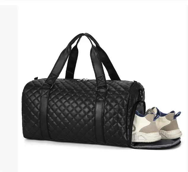 

Женская дорожная сумка из искусственной кожи для коротких деловых поездок, сумка из искусственной кожи с плечевым ремнем, отдельные отделения для влажной/сухой уборки