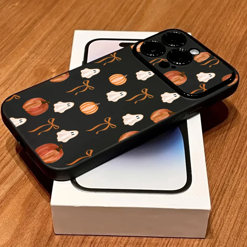 Cute Cartoon Halloween Ghost Pumpkin Large Window Phone Case For iPhone 11 12 13 14 15 16 17 18 Pro Max XS X XR 15 16 Plus Cover