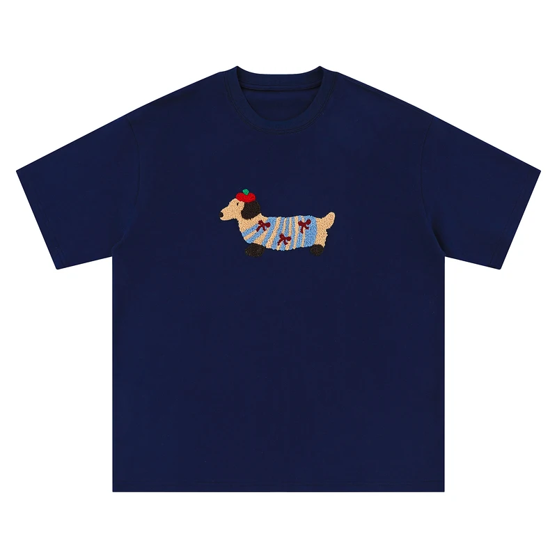 

cuwu wax puppy embroidery short-sleeved T-shirt women 2025 new summer American niche design white top