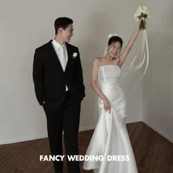 Fancy Elegant Strapless Mermaid Wedding Dress Korea ID Photo Shoot Satin Bridal Gown Garden Evening Party Dresses customized