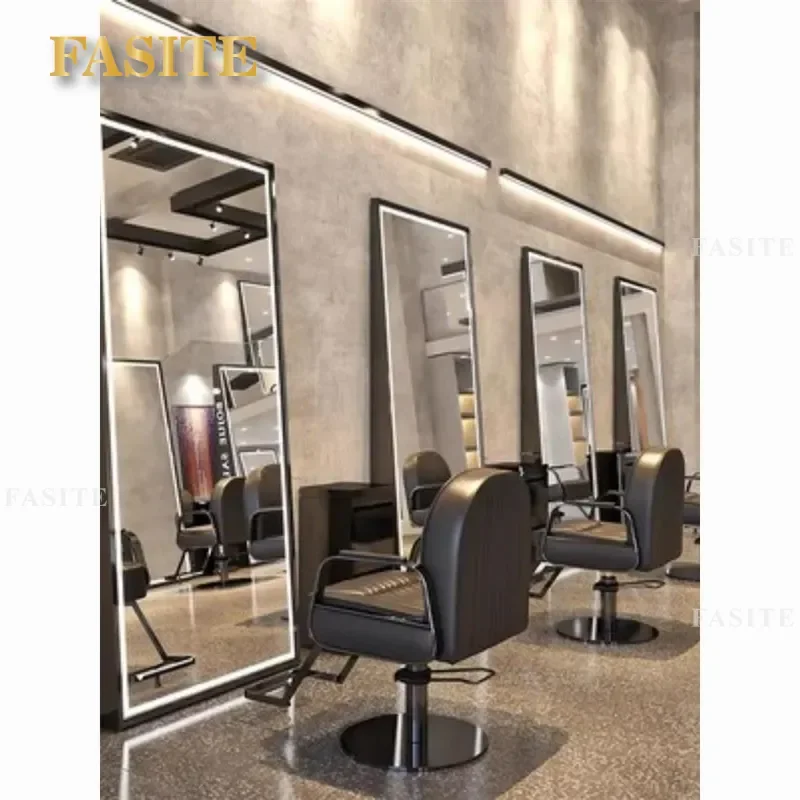 For Hair Wall Mounted Barber Mirror with LED Light Single Double Sided Floor Standing Makeup Vanity Table for