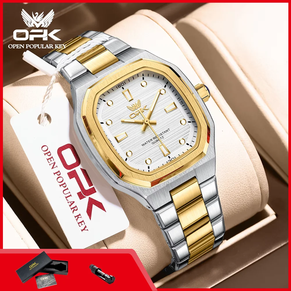 OPK 6044 Quarz-Herrenuhr, Stahlarmband, wasserdicht, leuchtend, automatisches Datum, Herren-Armbanduhr, einfache Modeuhren für Herren