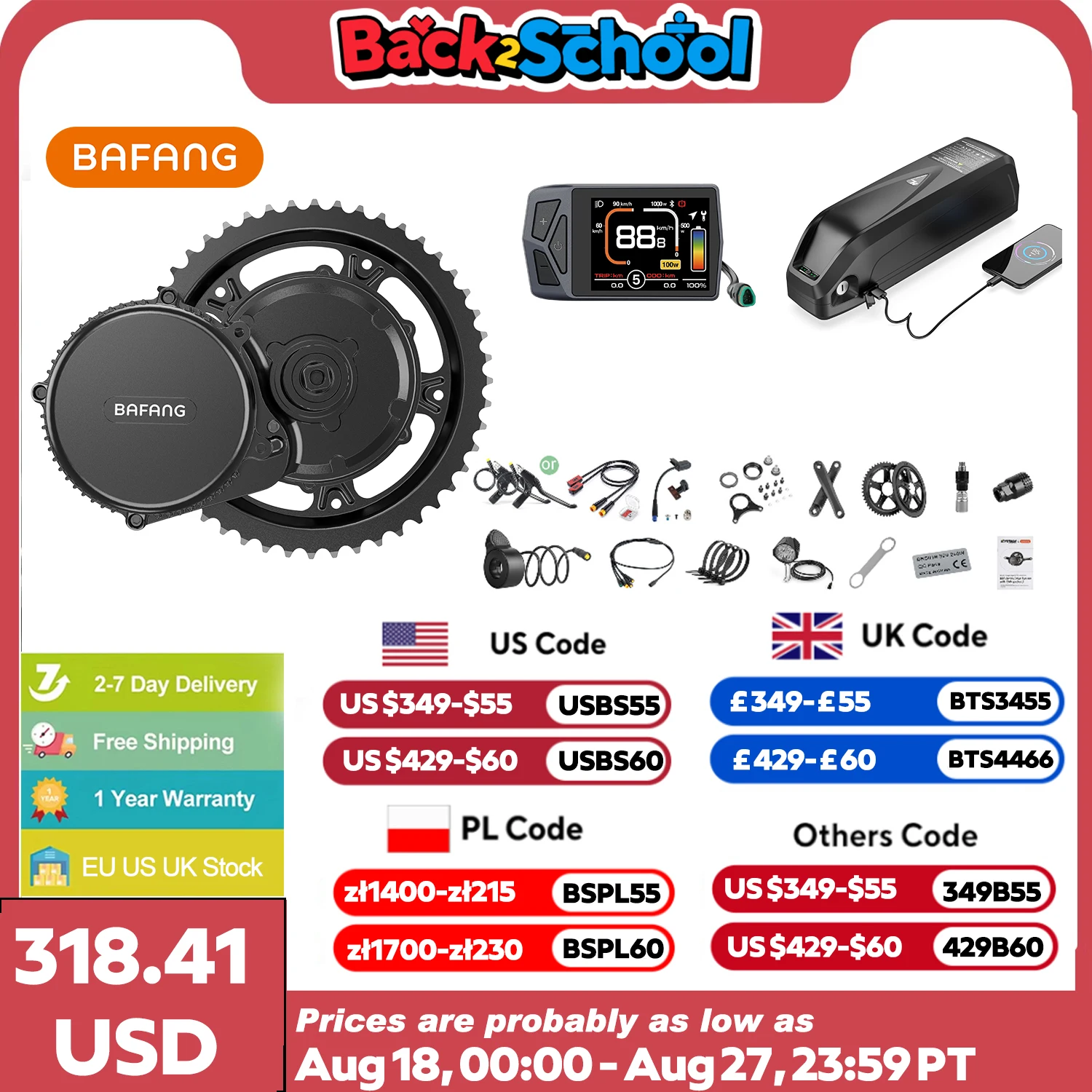 

Bafang CAN BBS02B 36 В 500 Вт со средним приводом, комплекты для переоборудования электрического велосипеда M315, подходят для аккумулятора 36 В, 13 Ач, 17,4 Ач, 24 Ач