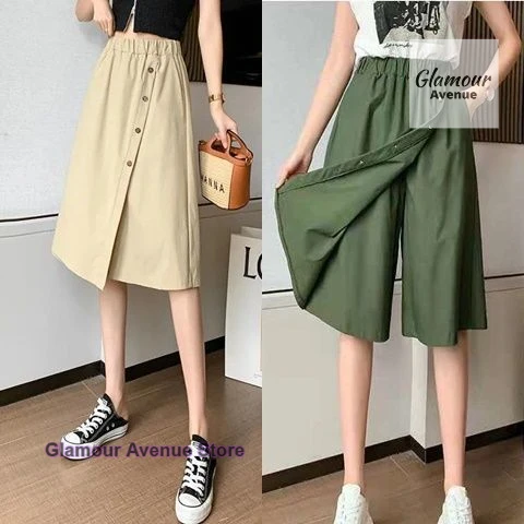 

French style to increase casual pants women's summer thin large size loose slim high waist Joker five-point wide-leg pants.