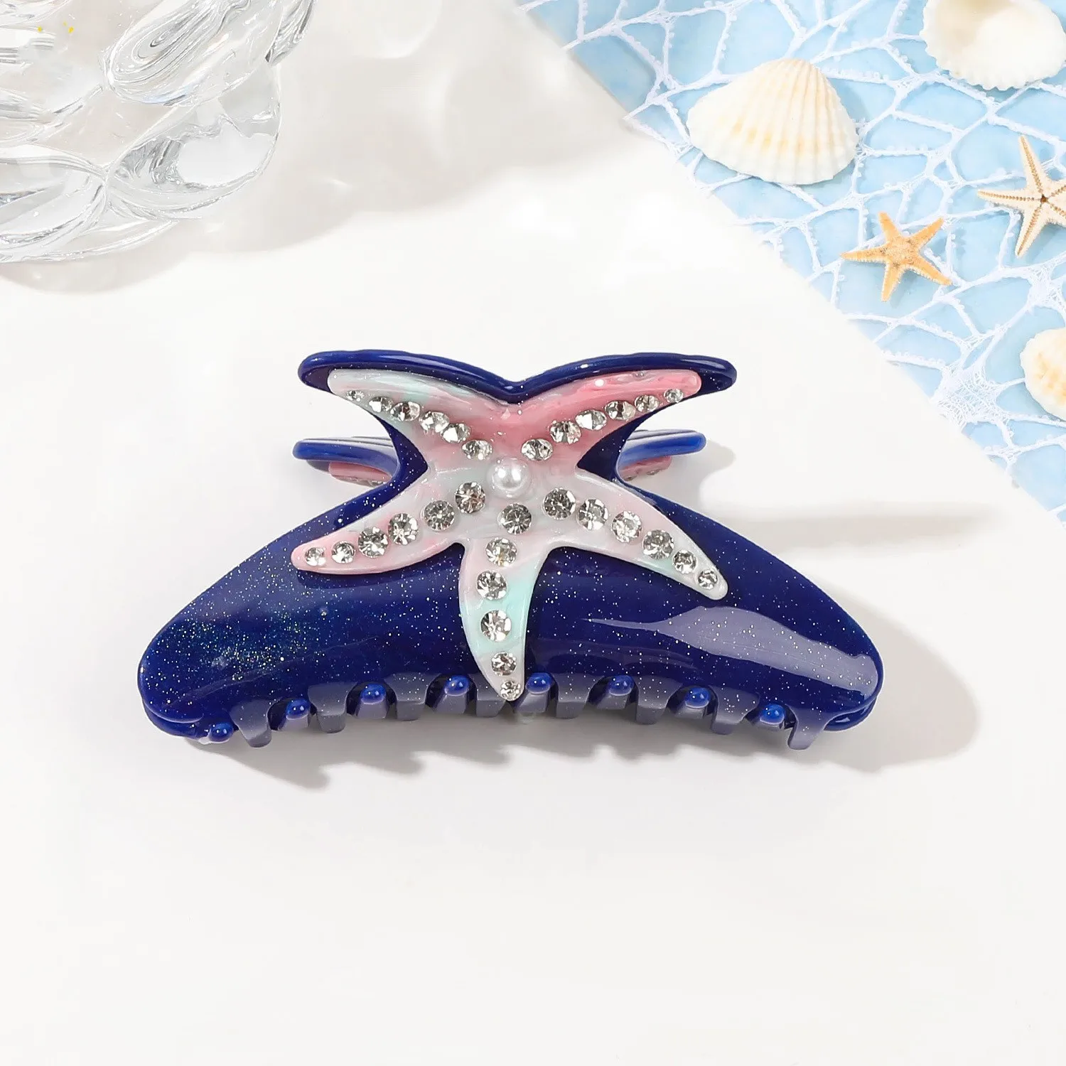 DuoShang New Style Ocean Series Rhinestone Starfish Acrylic Hair Claw Light Luxury Claw Clip for Women Girls Hair Accessories