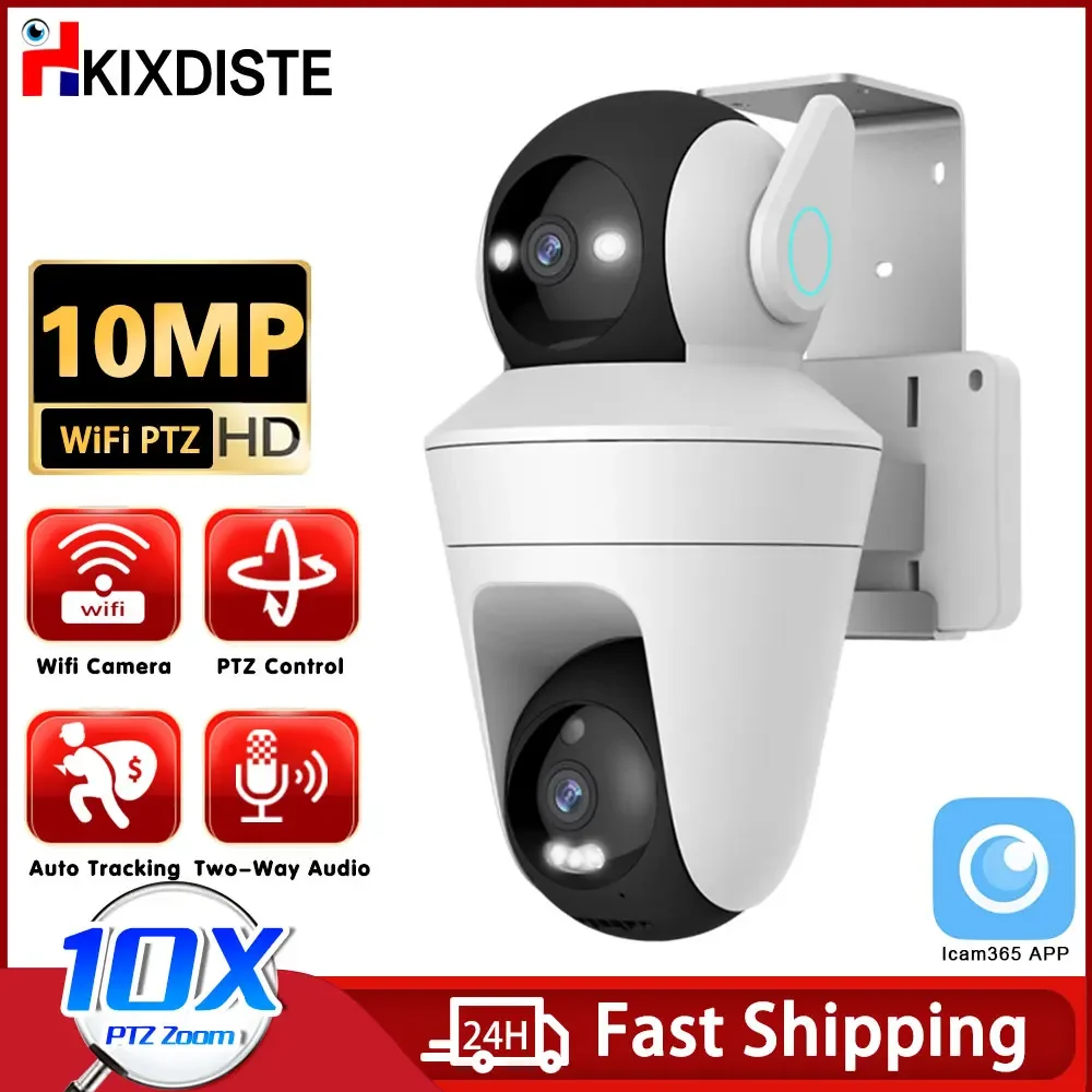 

10MP 10X PTZ Zoom Dual Lens WiFi Security Camera 360° PTZ OutDoor With ICam365 App Two-Way Audio Motion Tracking Local Storage