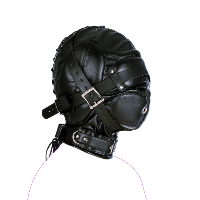 หน้ากากหนัง PU สีดำแบบเต็มหน้า สไตล์เซ็กซี่ สำหรับงานปาร์ตี้คอสเพลย์ เกมแฟนตาซี พร้อมหัวเข็มขัดโลหะ สไตล์พังก์ สำหรับผู้ใหญ่