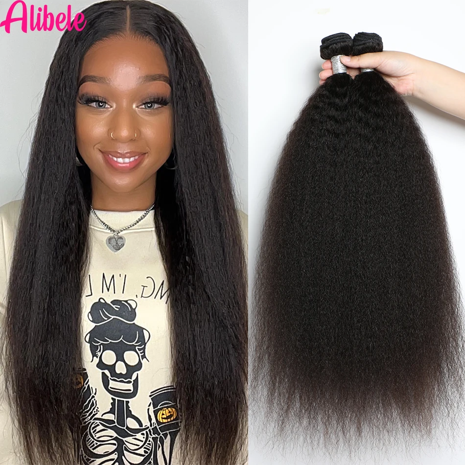 

Alibele Hair 12A Grade Kinky Straight Bundles Peruvian Raw Hair Weave Bundles Wholesale Yaki Straight Bundles Natural BlackColor