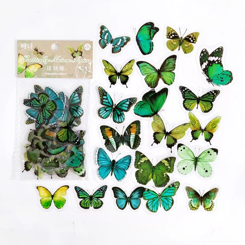 40 stuks kleurrijke vlinderstickers van PET, voor doe-het-zelfdecoratie, geschikt voor dagboeken, scrapbooks en albums.