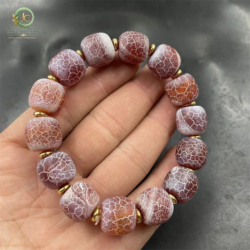 Natural onyx barrel bead bracelet matte matte weathered pattern onyx hand string bracelet large color bucket bead round large