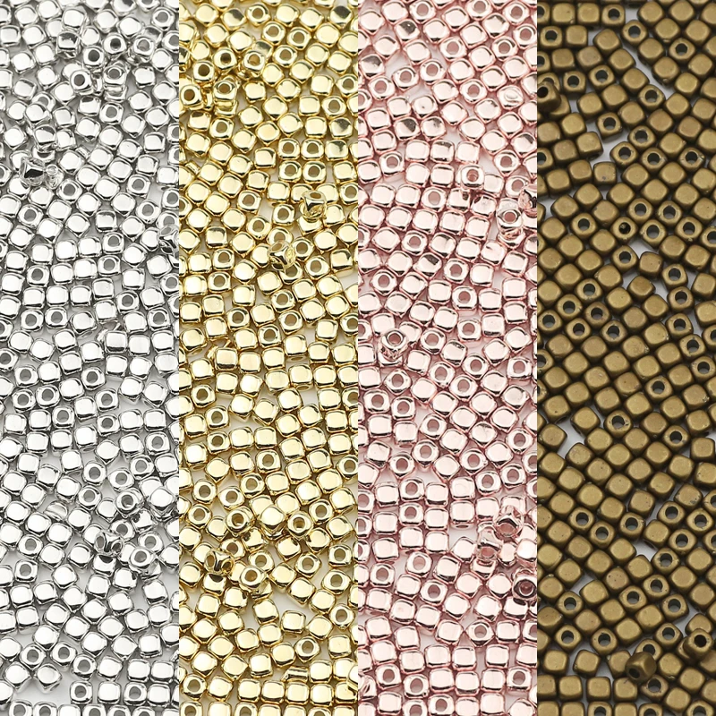 MixedColor Square Gold Color Beads Cubic Spaced Loose Bead 3mm 100-1000pcs For DIY Bracelet Necklace Accessories Jewelry Making