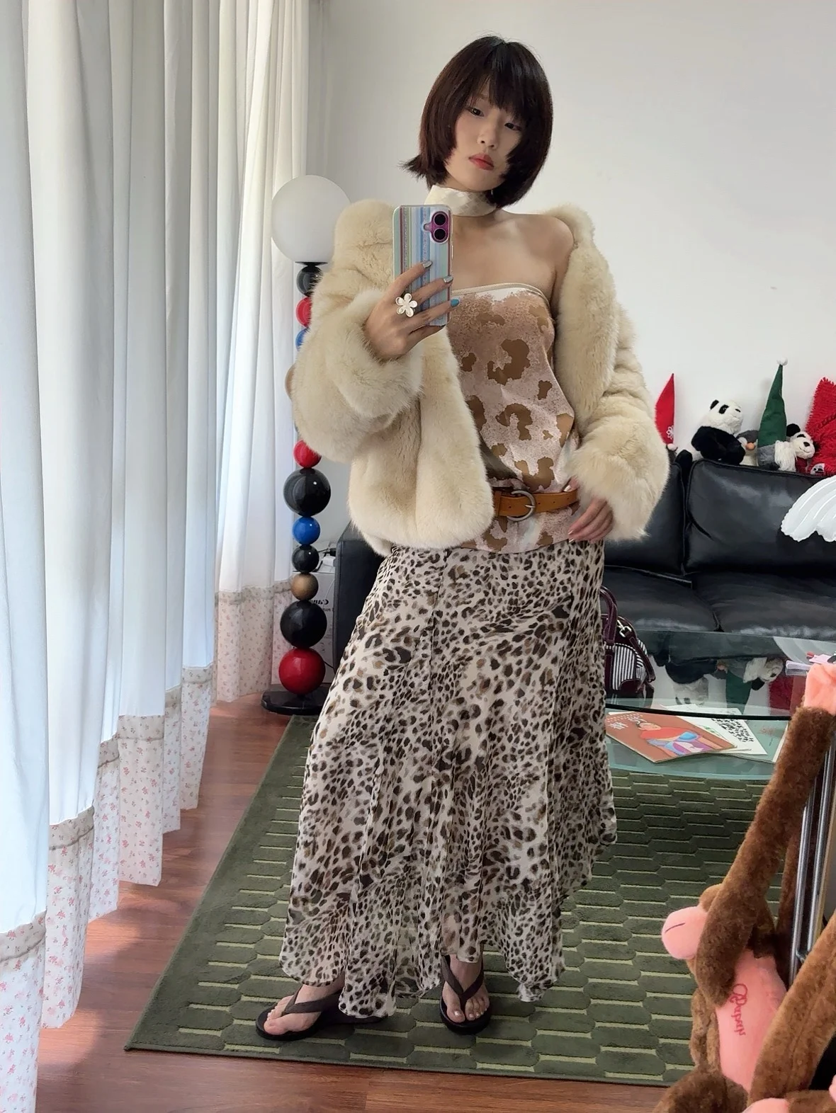 American Retro Leopard Print Asymmetrical High Waist Casual Mid-Length Skirt for Women Spring Autumn New Style Versatile Leis...