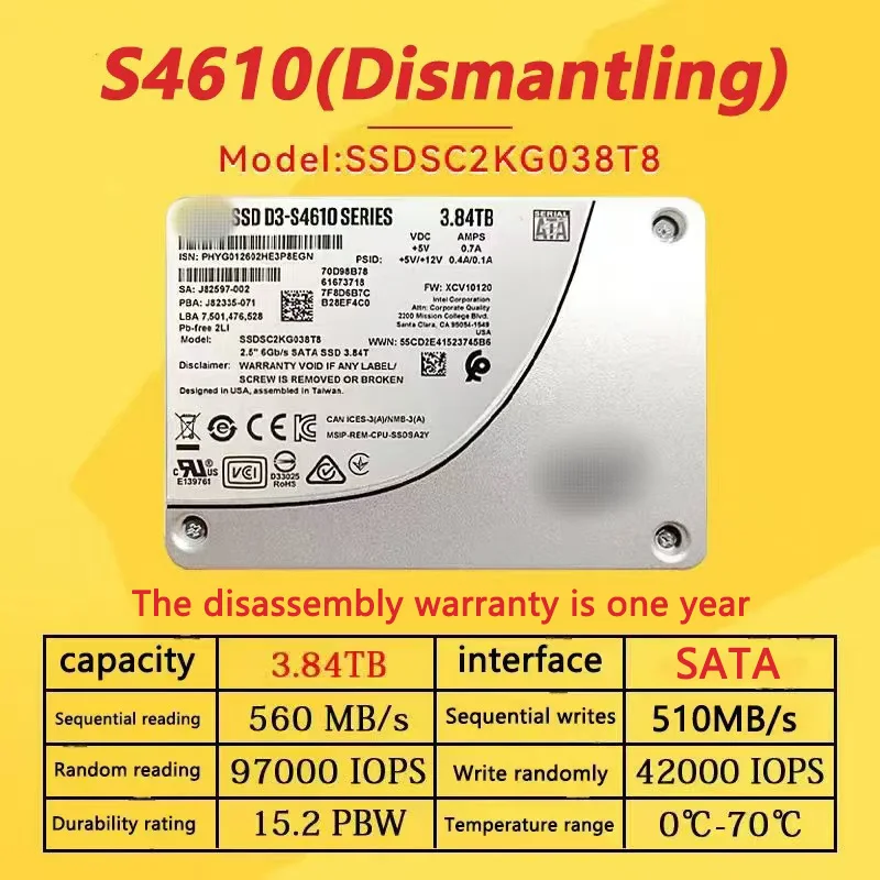 S4610 3,84 TB Enterprise SSD-server SSDSC2KG038T801