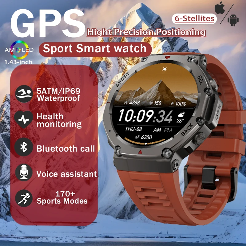 

T-Rex 3 GPS Смарт-часы 5 АТМ Водонепроницаемые Встроенный двухдиапазонный компас GNSS Военные спортивные умные часы для мужчин 2025 Новинка для Xiaomi