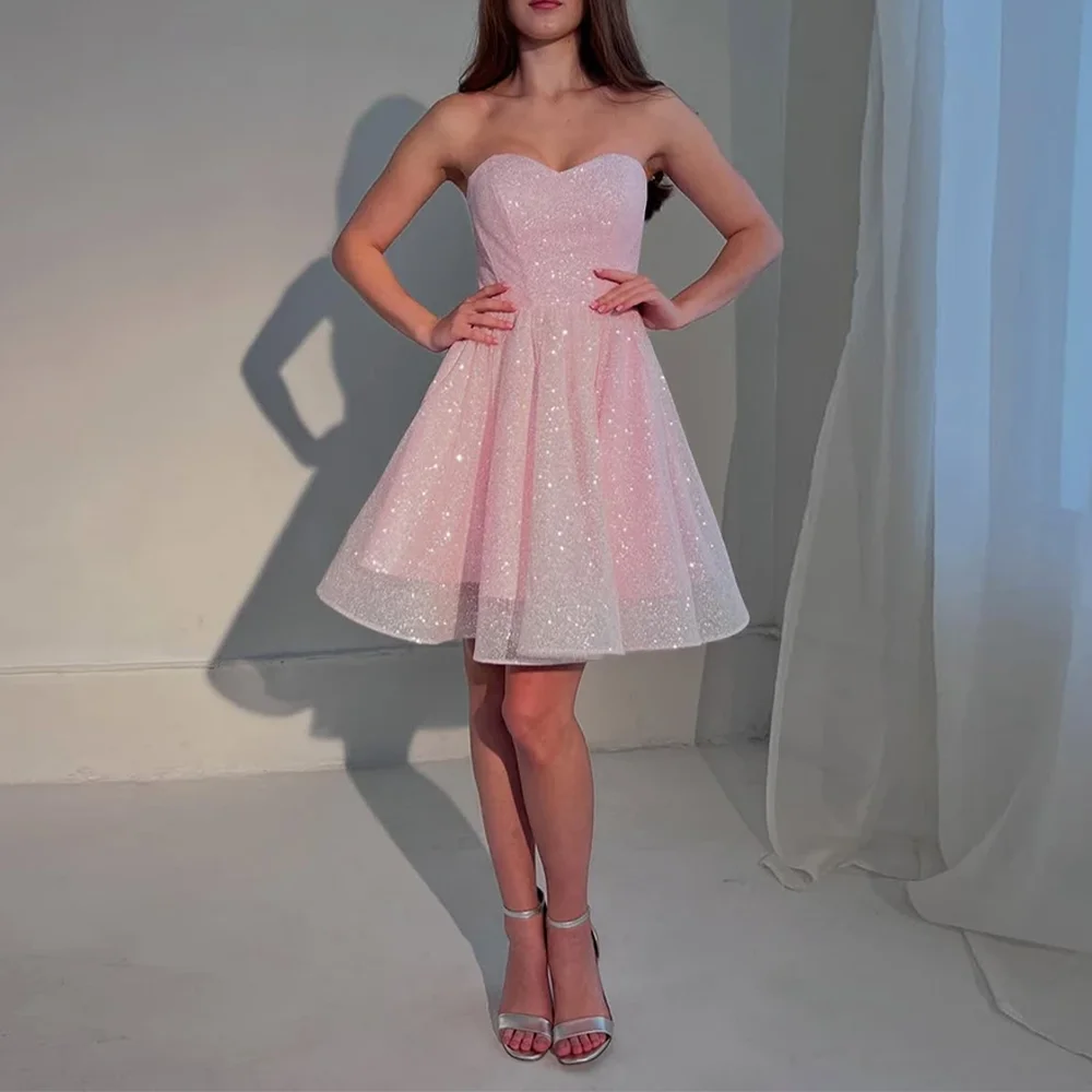 

Pink Short Party Prom Gowns Strapless Pleated Sleeveless Evening Prom Dresses Mini Party Dress Cocktail Gowns Customized