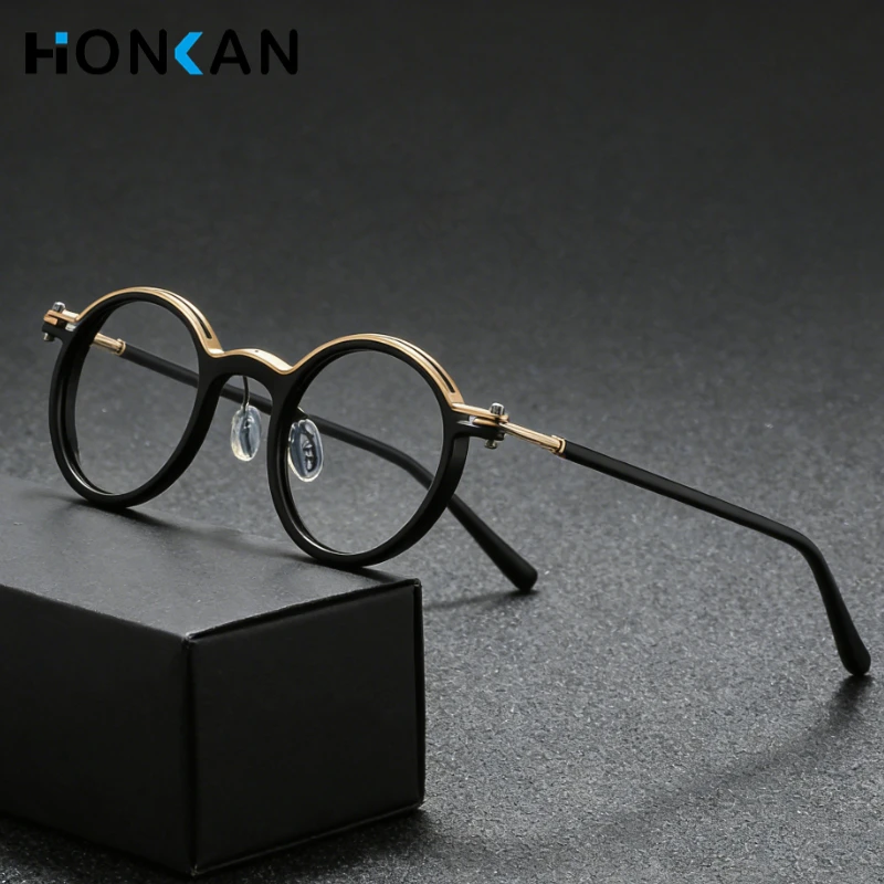 

Retro Round Frame Glasses Brand Design Luxury Punk Metal Optical Frame for Men Women Ultralight Anti Blue Light Eyeglasses