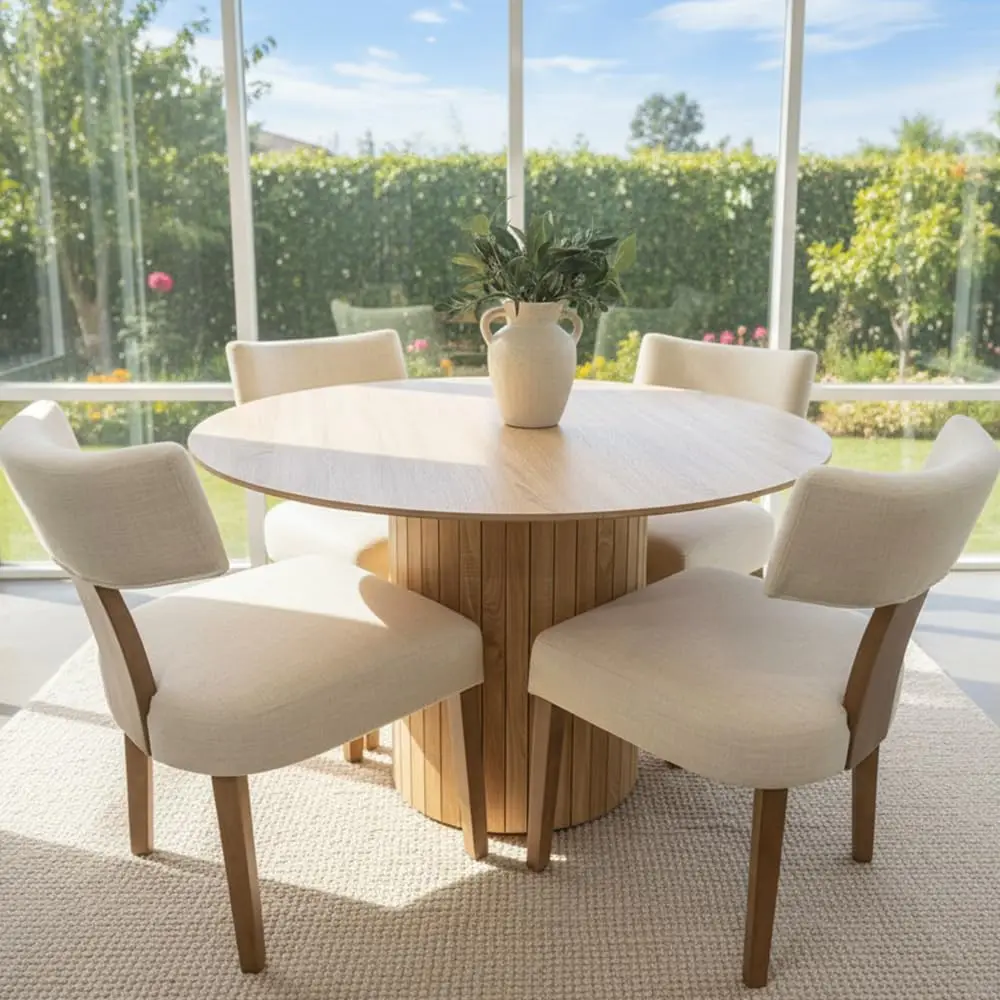 

Farmhouse Dining Chairs Set of 4, Beige Upholstered Mid Century Modern Kitchen Chairs with Natural Wooden Legs, Linen Fab