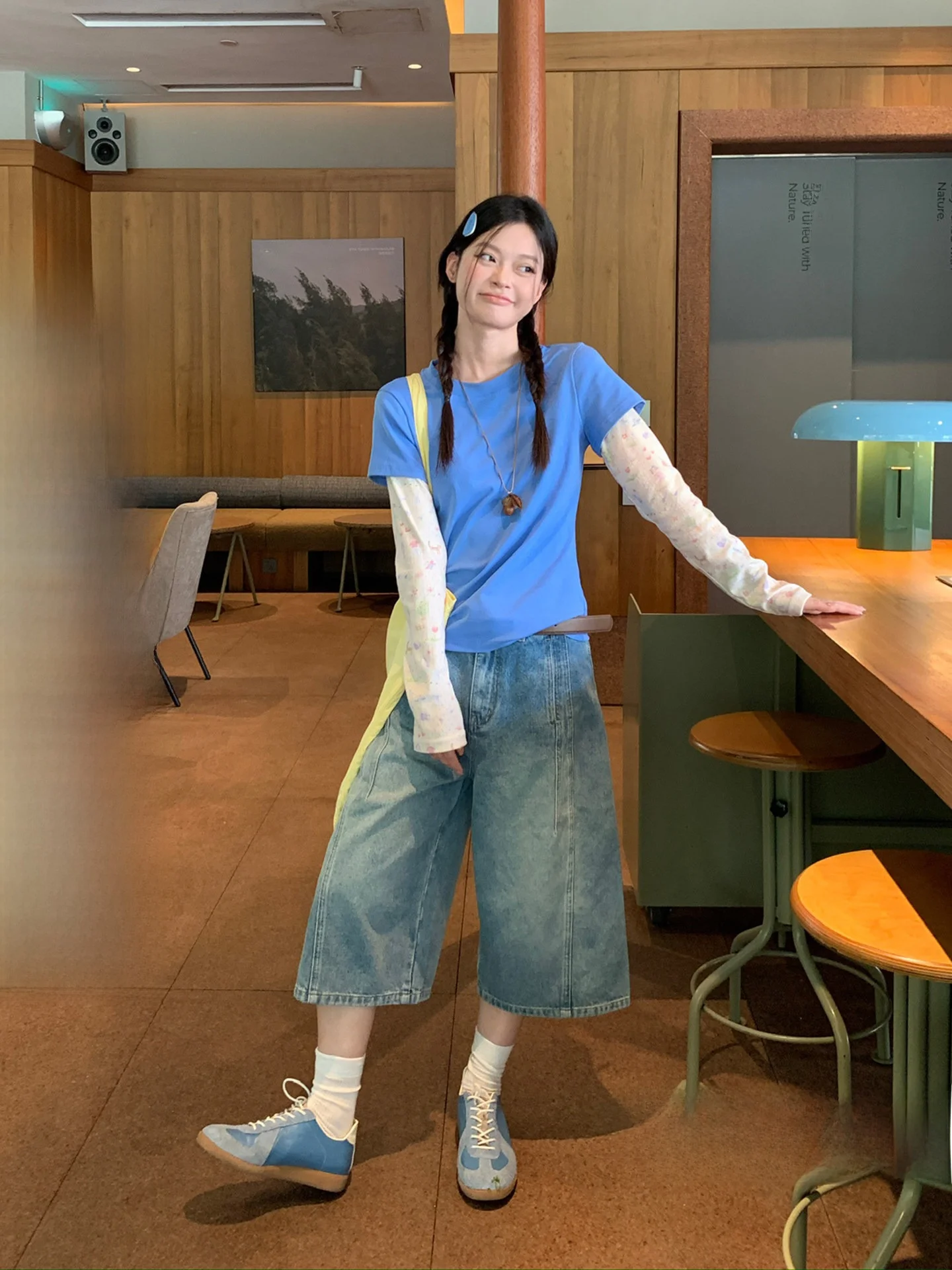 Blue Straight Leg Seven-Foot Denim Jeans Women's Autumn Fashion Loose Drapey Versatile Slim Wide Leg High Waist Pants