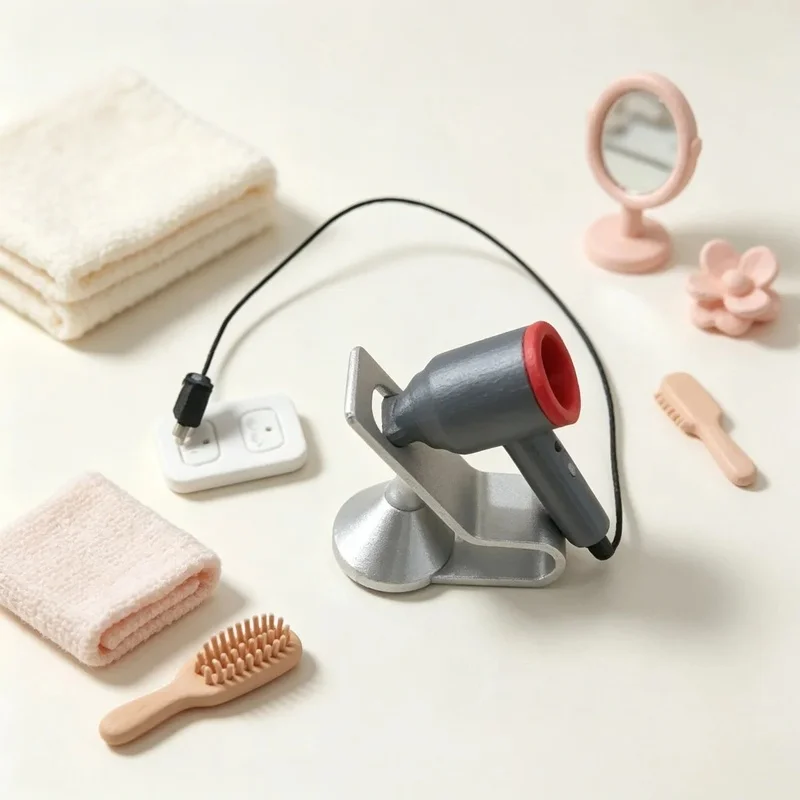 1 unidad: modelo a escala 1:12 de un secador de pelo en miniatura, electrodoméstico en miniatura para casas de muñecas, adorno para microescenas, accesorio para manualidades de bricolaje para adultos.