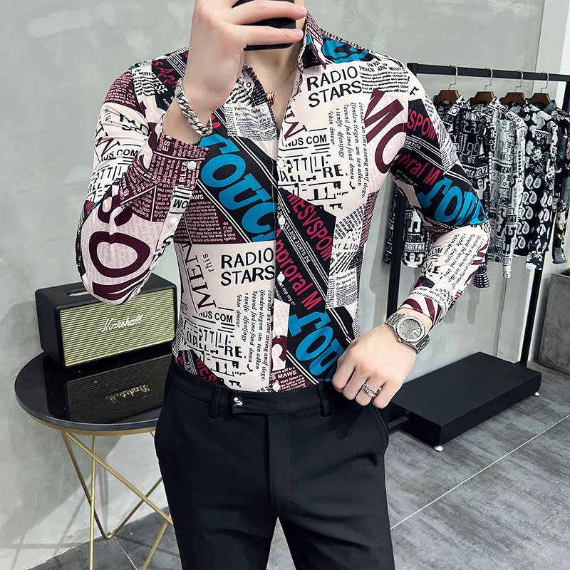 

Men's Clothing Hemd Y2K Fashion Vintage Letter Print Maglia Long Sleeve Shirts Spring New Casual Hawaiian Beach Viking Man Shirt