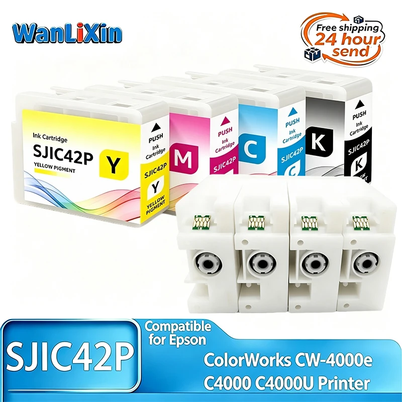 4 pcs / 1 set SJIC42P Ink Cartridge 4 colors Compatible for EPSON ColorWorks CW-4000e  C4000 C4000U Printers With High Quality