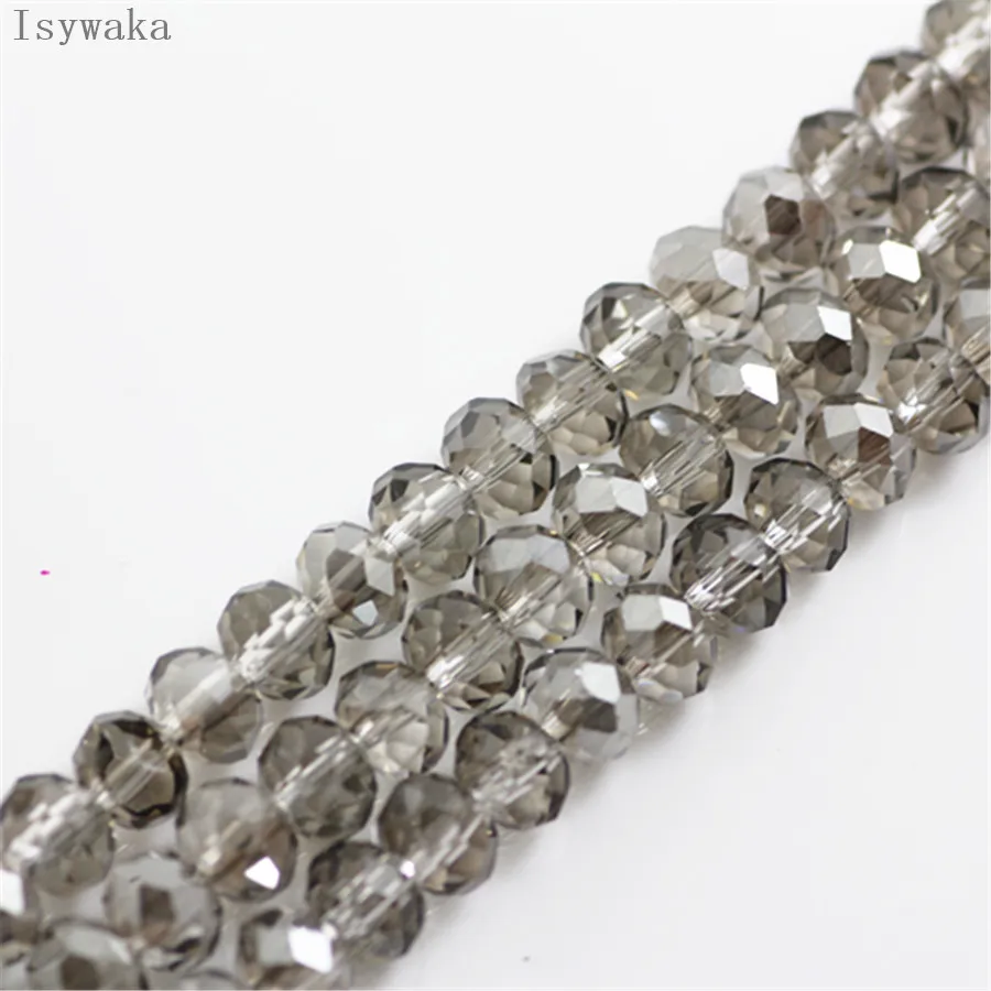 Isywaka Gray Color  6*8mm 65pcs Rondelle  Austria faceted Crystal Glass Bead Loose Spacer Round Bead for Jewelry Making