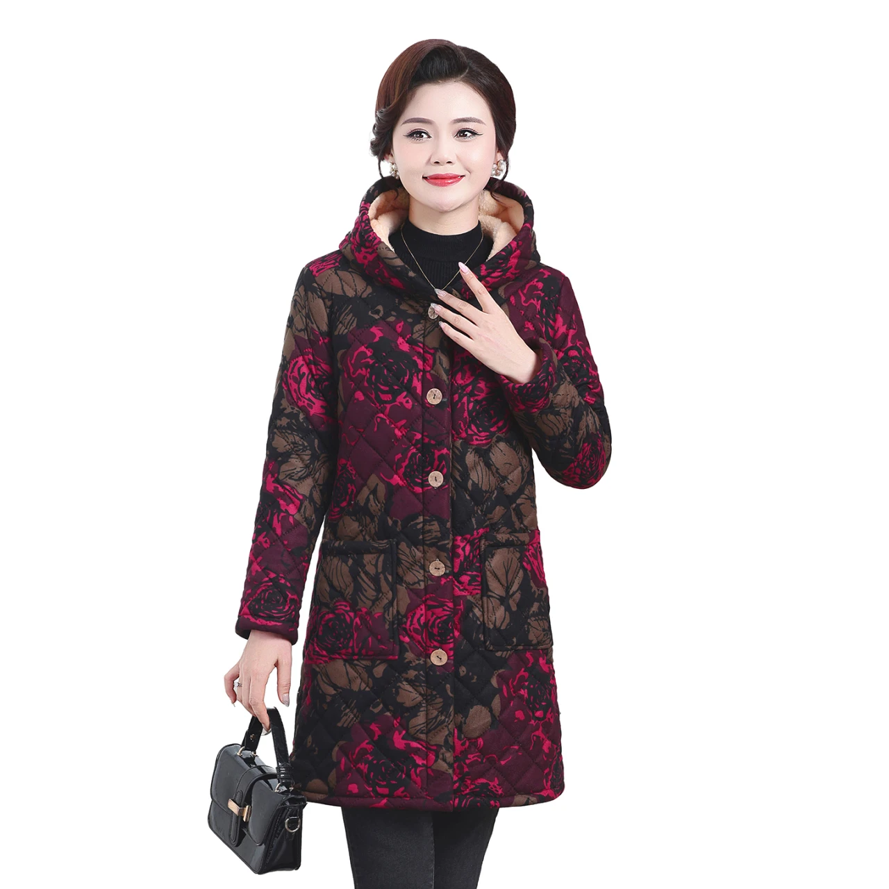 

Стильная зимняя хлопковая куртка для мам, хит продаж, сезонная женская утолщенная флисовая подкладка, повседневное пальто с капюшоном