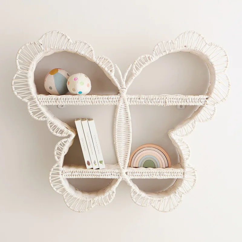 Cartoon butterfly wall hanging wardrobe rattan rack multi-functional item display wall storage decoration display