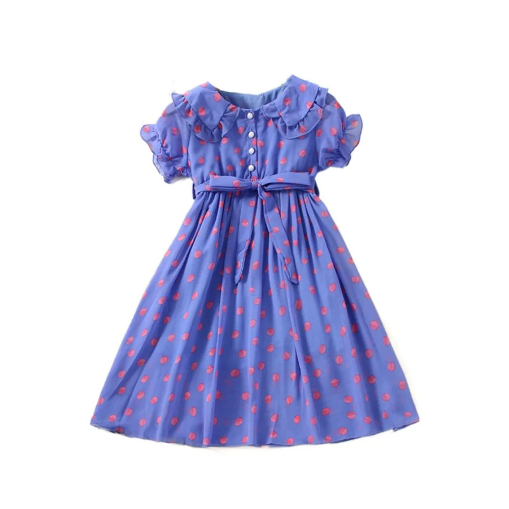 

Fashion Doll Collar Girls Princess Dress Teens Lace Up Summer Dot Dress Sweet Beach Vacation Children Dress Students