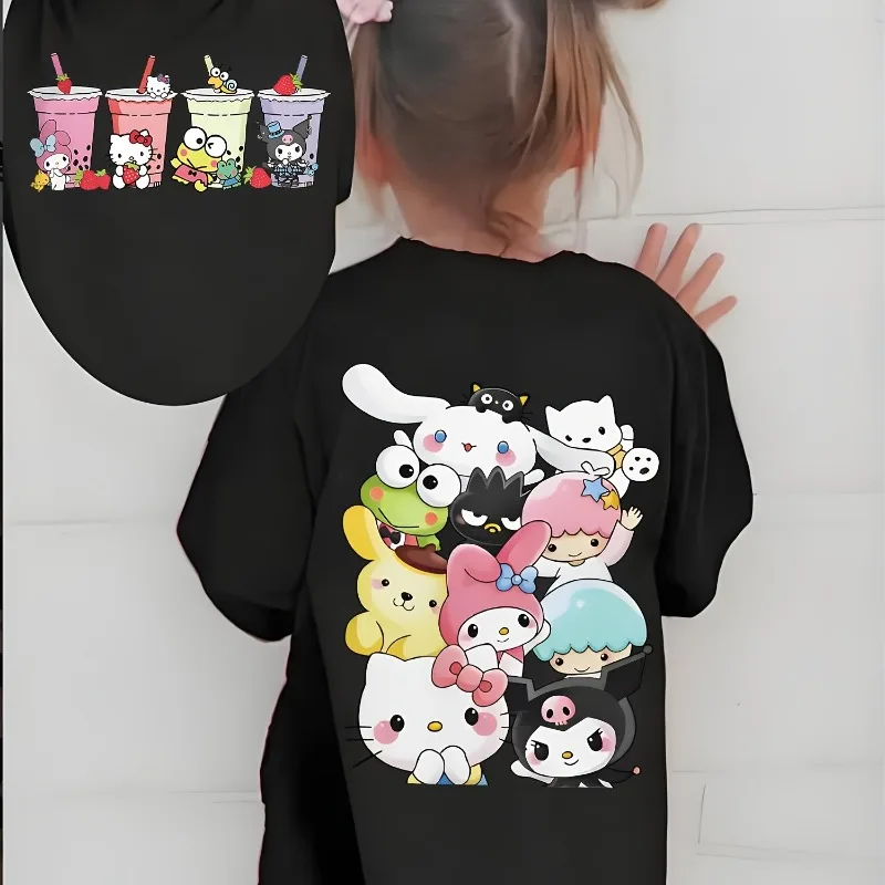 

Sanrio and Kuromi Cute Anime T-shirt for Children's Summer New Style, Casual and Fashionable Pure Cotton Top for Boys and Girls