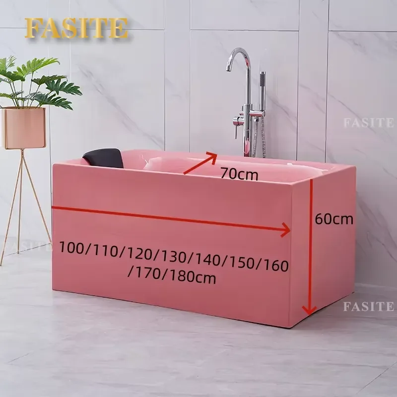 Modern Mini Freestanding Acrylic Bathtub with Pillow Rectangular Soaking Small Bathing Seamless Tub Factory Wholesale Price