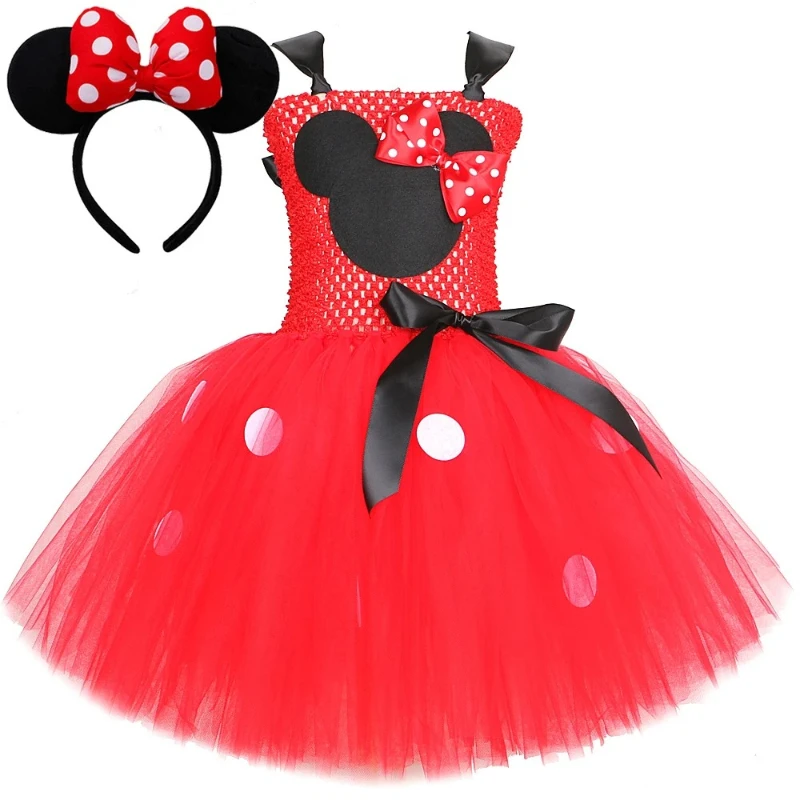 Minnie Princess Dresses for Girls Halloween Christmas Costumes Cartoon Mouse Outfit with Ears Bow Kids Birthday Ballet Tutus