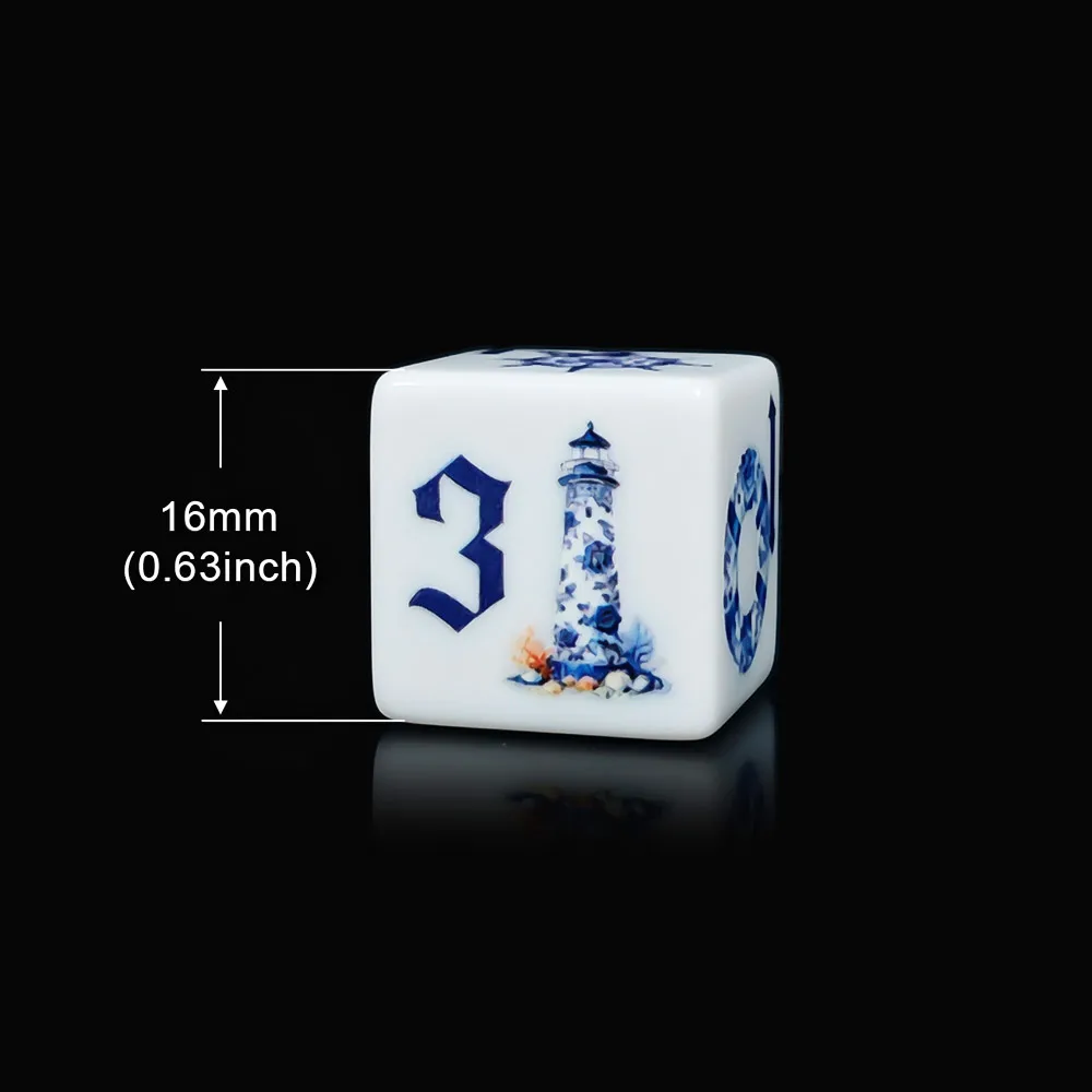 12Pcs Blue Nautical 16MM Printed D6 Acrylic Dice,White Six Sided Dice With Lighthouse Anchor Castle Pattern, Tabletop Board Game view 4