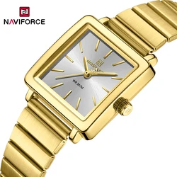 NAVIFORCE New Style Elegant Women's Quartz Watches 3ATM Waterproof Square Female Wristwatch Stainless Steel Fashion Ladies Clock