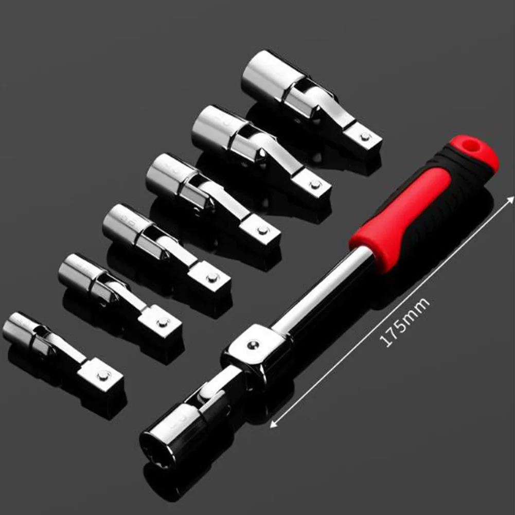 8pcs/set Interchangeable Head Ratchet Oil Pipe Wrench Combo= Set 180° Rotatable Detachable With Socket Head Home Repair Tools