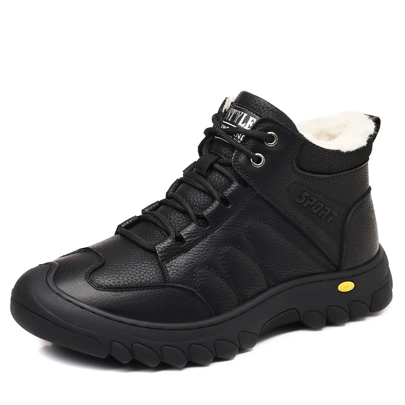 

Men's Winter Thermal Hiking Boots, Fur-Lined Leather Ankle Boots, Waterproof Anti-Slip Lace-Up Snow Shoes​