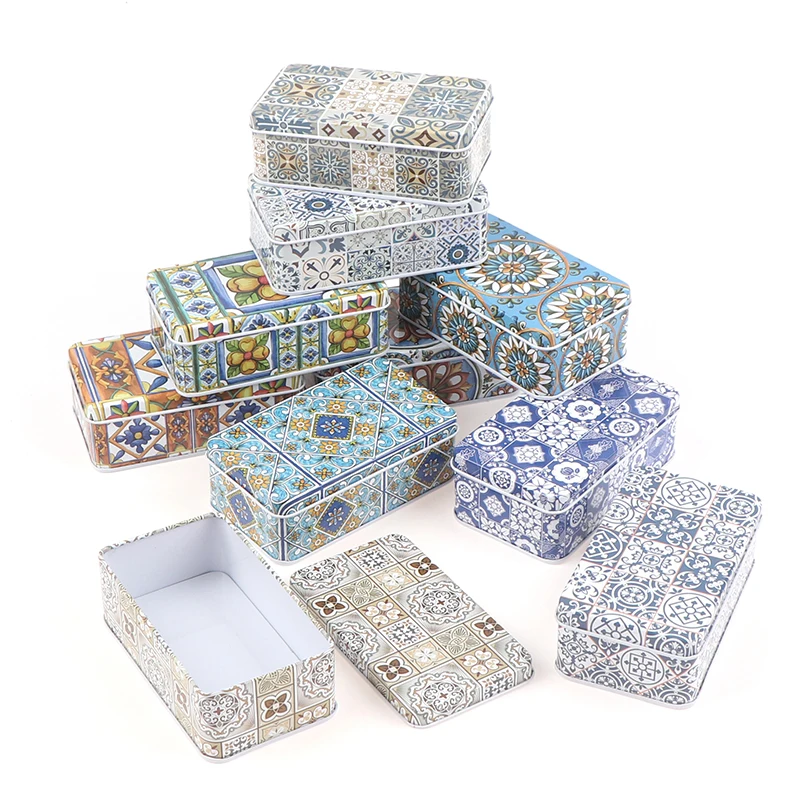 1PC New Vintage 11.5*6.5*4cm Storage Jars Rectangular Iron Tin Pill Gift Coin Jewelry Box Home