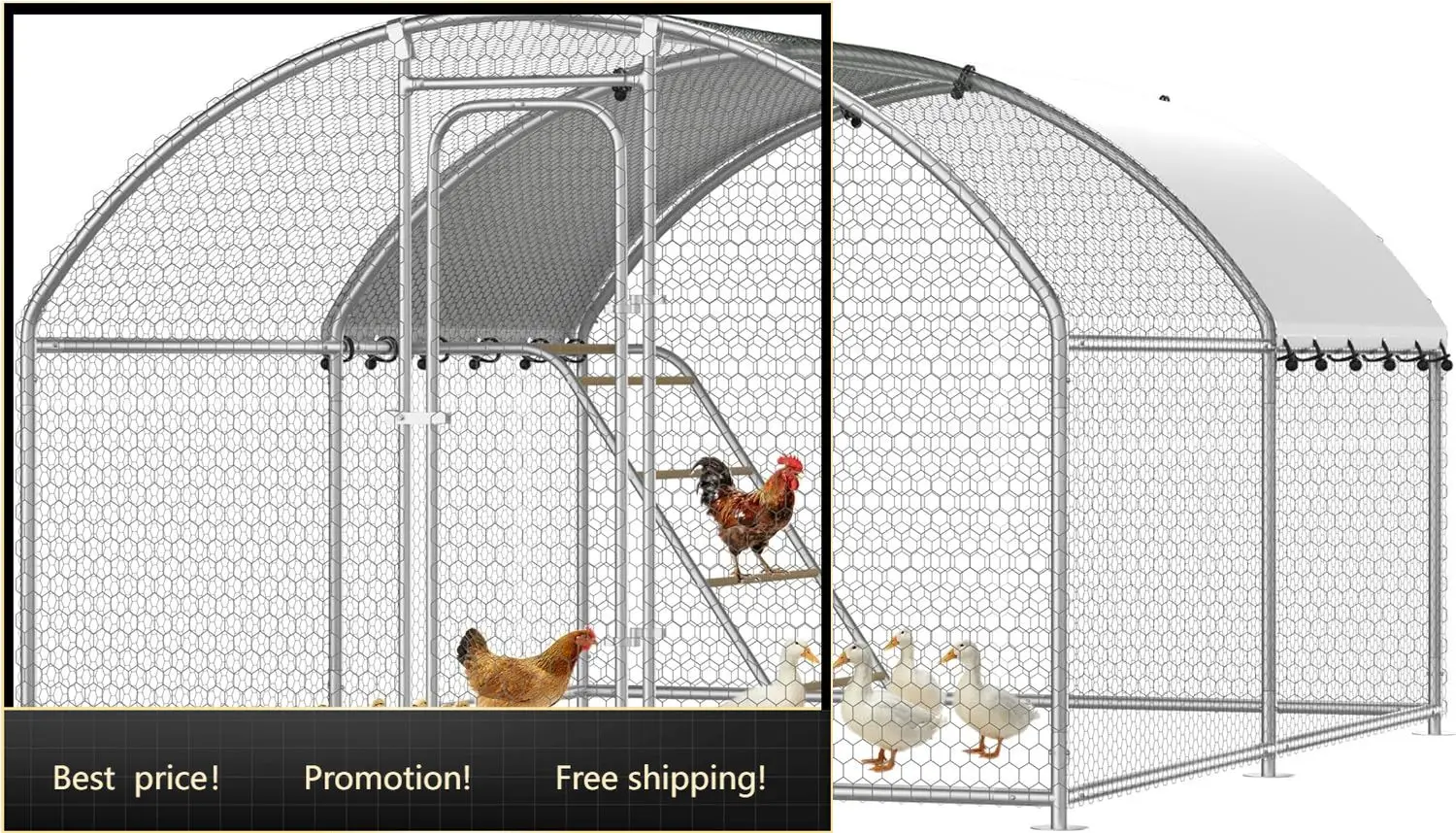 

Chicken Coop with Roosting Perch, Large Metal Chicken Hen Run Poultry Cage with Water-Resident Cover for Rabbit Duck House Walk-