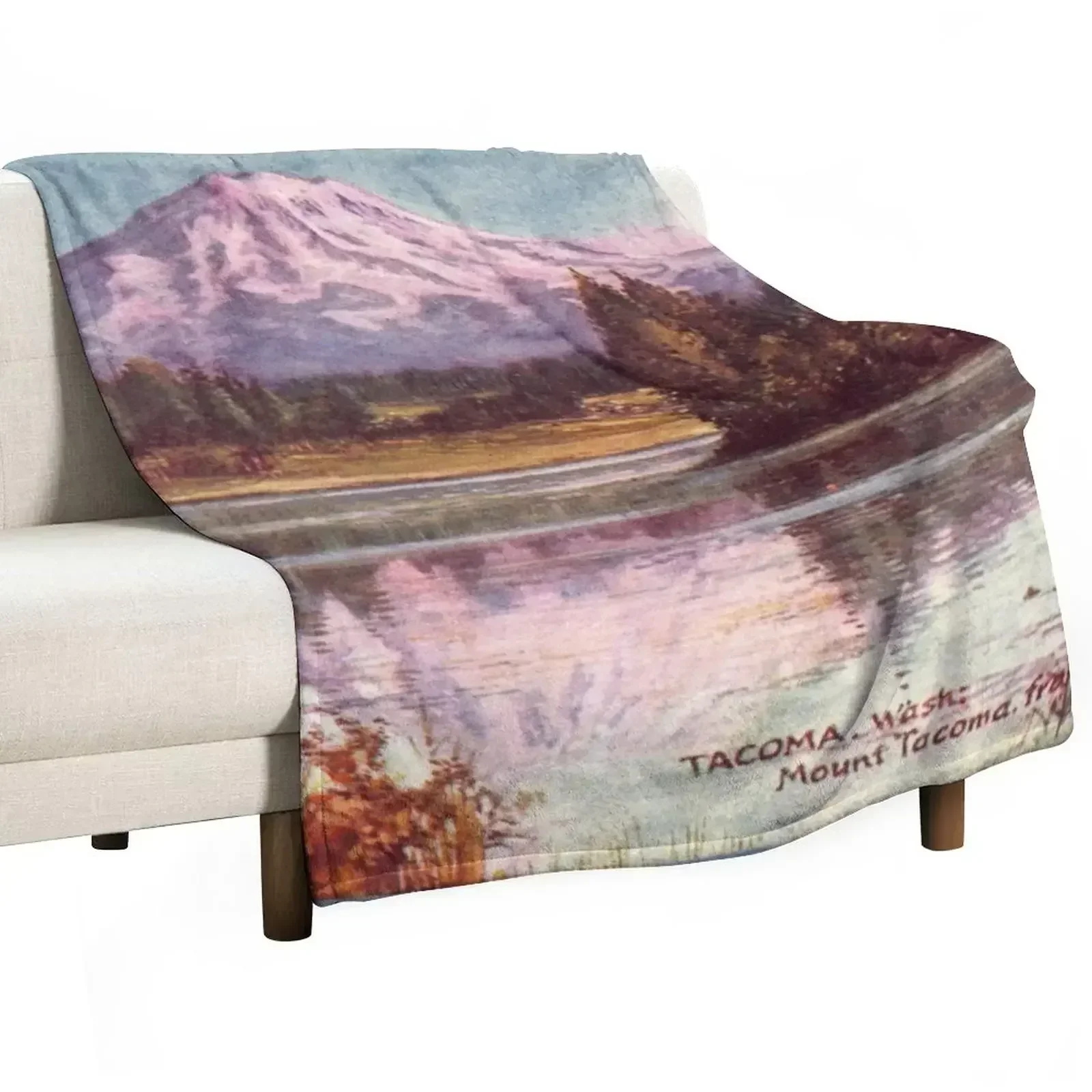 Mount Tacoma from Shanaway Lake - Washington Throw Blanket Soft Plaid Bed Fashionable Blankets