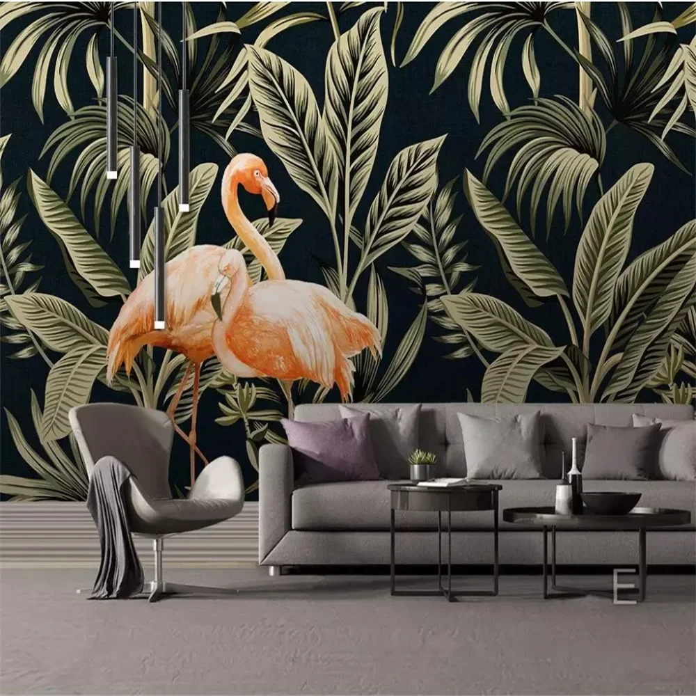

Custom Photo flamingo wallpaper Background Home Decor Painting TV 3D Mural Southeast Asian tropical plant wall Paper living room
